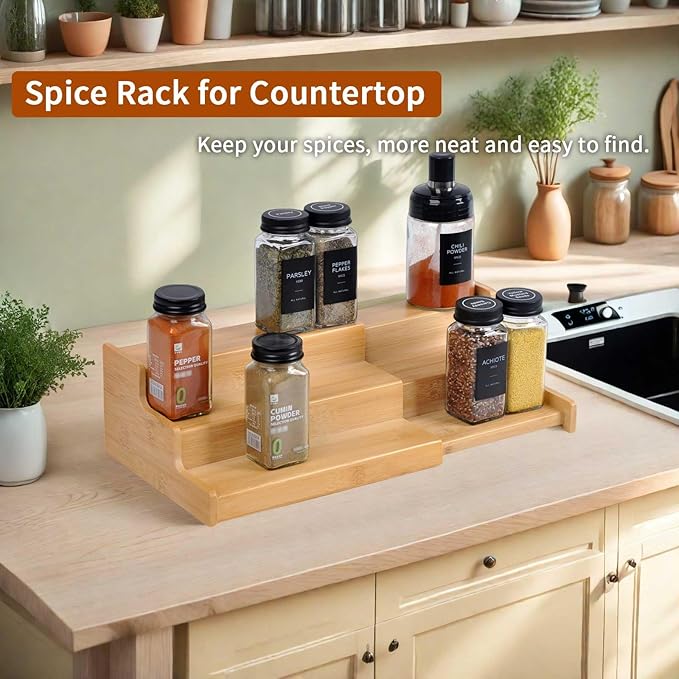 JinDoWin Spice Rack Organizer For Cabinet, Spice Organization For Cabinet, Spice Rack For Countertop,15.7 Inch Adjustable Seasoning Organizer Spice Organizer (2 Pack, Medium)