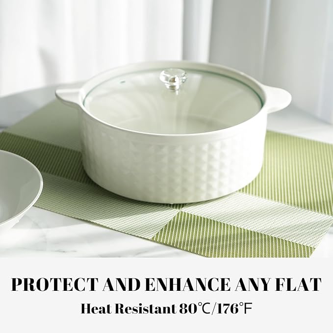 SUMYMERY Placemats Set of 4 Vinyl/Plastic Woven Place Mats for Kitchen Table Indoor/Outdoor Washable Placemat Wipeable Dining Table Mats (Green Cube,4)