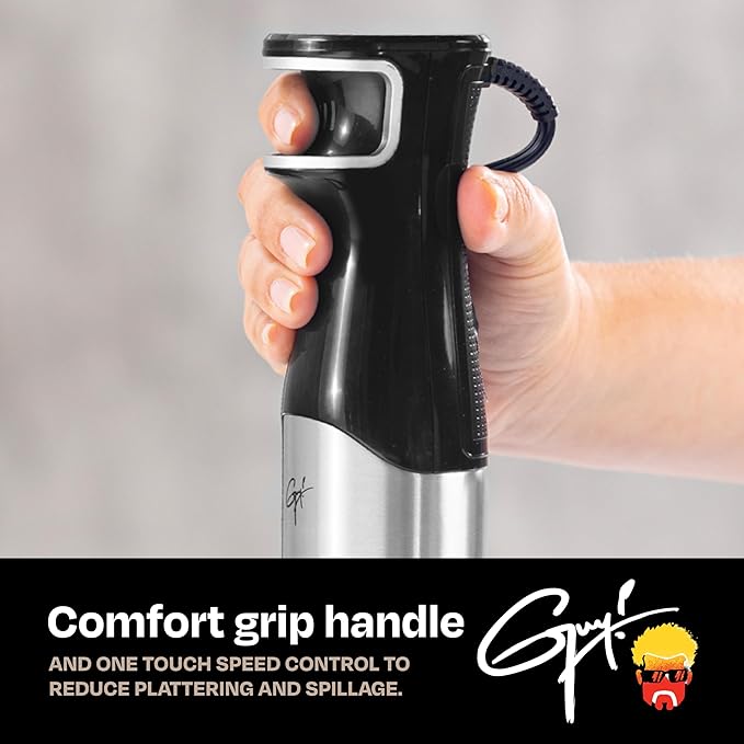 Guy Fieri's Flavortown Immersion Blender with DynamicShaft Technology, 400W & One-Hand Speed Control ??Perfect for Soups, Sauces, Smoothies, Baby Food & More ??Hand Blender & Electric Whisk
