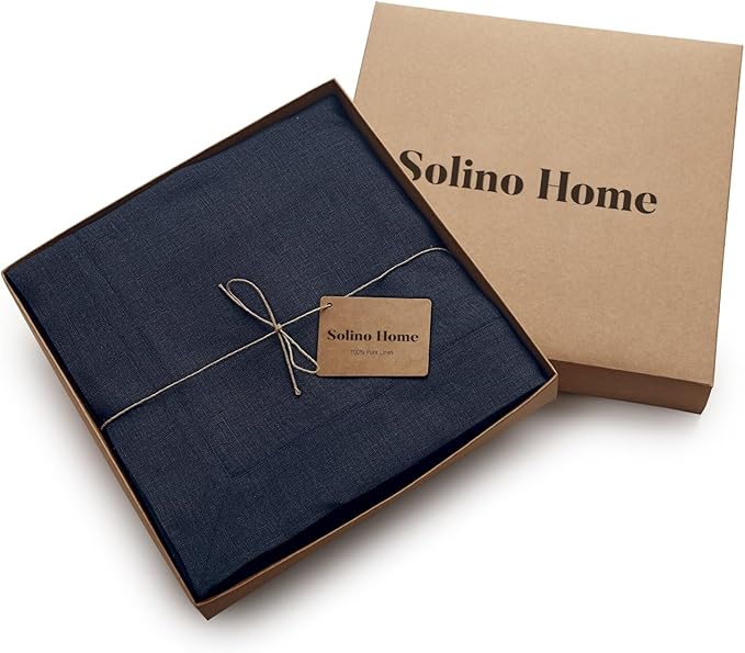 Solino Home Navy Blue Linen Tablecloth 60 x 144 Inch - 100% Pure Linen Table Cloth for Rectangle Tables - Fete, Machine Washable Tablecloth for Winter, Spring, Easter