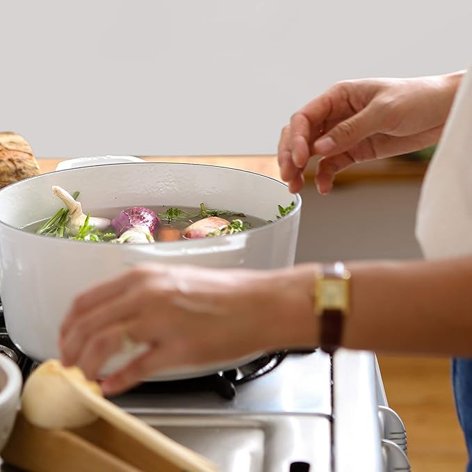 Milo by Kana 3.5-quart Enameled Cast Iron Dutch Oven with Lid | Premium Casserole Cooking Pot | Enamel Coating Inside and Out | Oven Safe and Dishwasher Friendly (White with Silver Knob)