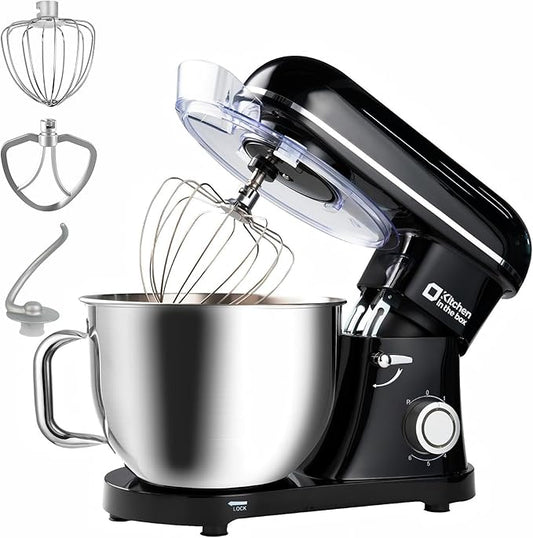 Kitchen in the box Stand Mixer - 8.5 Quart Electric Kitchen Standing Mixer 900 Watt for Heavy Bread Dough,Baking,Cake,Cream & Batters,Tilt Head Design (Black)