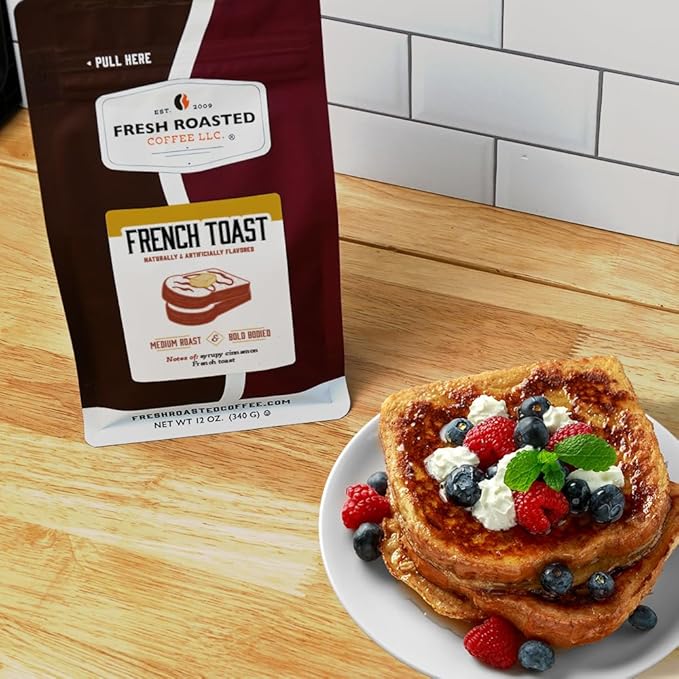 Fresh Roasted Coffee, French Toast Flavored Coffee, 12 oz, Medium Roast, Kosher, Ground