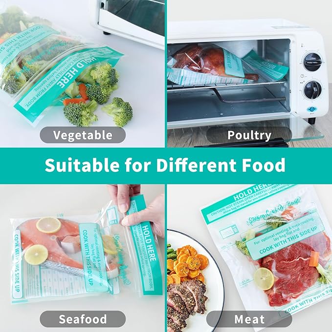 Microwave Steamer Bags 15 Pack Zip Steam Vegetable Cooking Bag for Potatoes Meat, 7.1 X 7.9 Inches