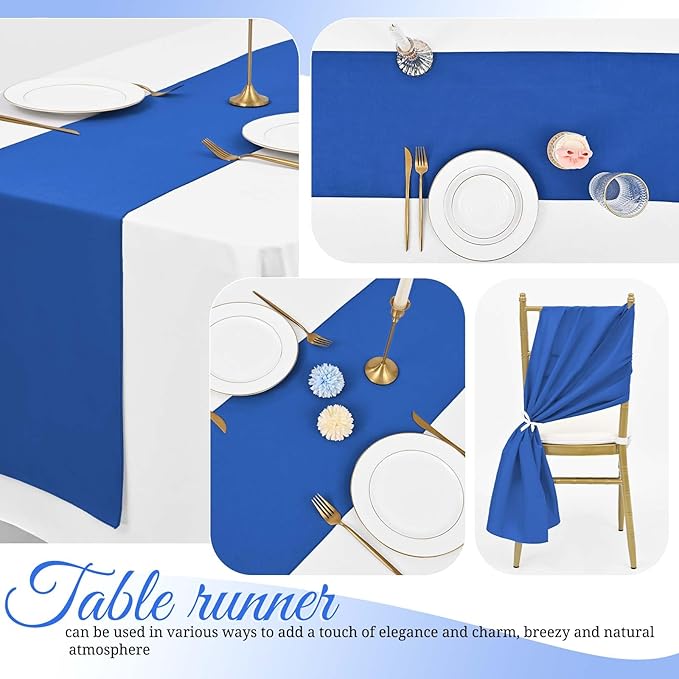 12 Pack Royal Blue Table Runner 9 FT Polyester Table Runners,12x108 inch Rustic Farmhouse Table Runner, Washable and Reusable Table Runners for Wedding Birthday Parties Banquet Table Decorations