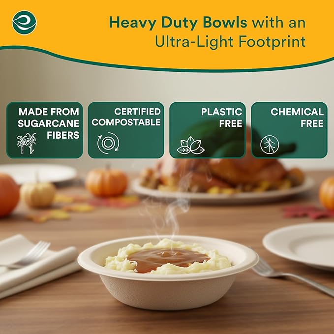 ECO SOUL 100% Compostable 12 Oz Soup Bowls [4 Packs of 125] Disposable dessert bowls I Heavy duty paper bowl I Eco-friendly salad bowl I Biodegradable large Bowls