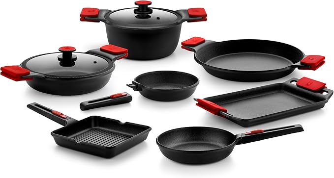 BRA COOKWARE Infinity Dual-Handled Saut챕 Pan w/Glass Lid | 11-Inch 2.95-Quart Shallow Stock Pot | Nonstick Cast Aluminum Everyday Chef Pan | PFAS Free Rondeau Pot | All Cooktops incl. Induction