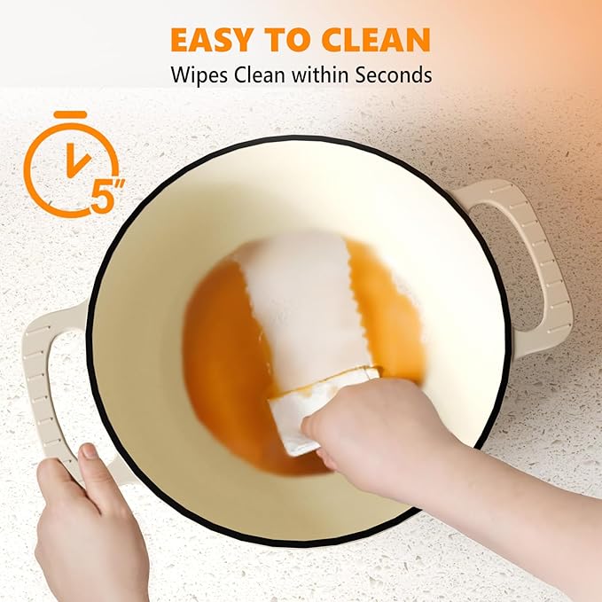 Bonnlo 6QT Round Dutch Oven, Enameled Cast Iron Dutch Oven Pot with Lid & Dual Handles, Oven Safe Up to 500째 F, for Sourdough, Bread Baking, Stews and Roasting, White