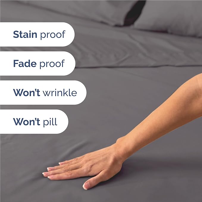Twin XL 4 Piece Sheet Set - Cooling & Breathable Bed Sheets - Hotel Luxury Bed Sheets for Women, Men, Kids & Teens - Bedding w/Deep Pockets & Easy Fit - Soft & Wrinkle Free - Twin XL Dark Grey Sheets