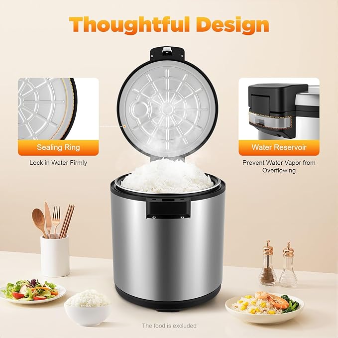 100 Cup Electric Rice Warmer with 2 Temp Settings (154째F-161째F) - Commercial Food Warmer for Rice, Soup & Dishes | Stainless Steel + Aluminum Alloy, Free Standing (Stainless Steel)
