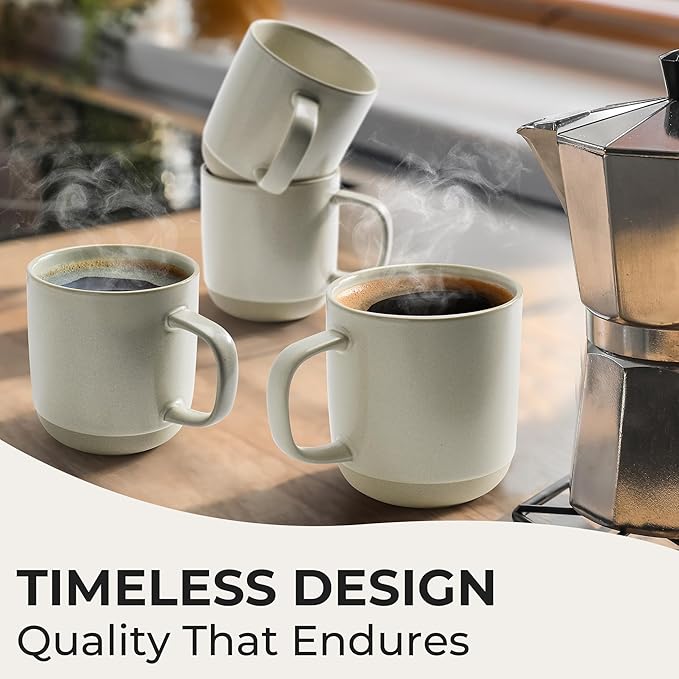 MIAMIO ??Coffee Mugs Set of 4 / Ceramic Cups for Coffee (17.5 oz), Cappuccino, Latte Macchiato, Tea, Espresso/Dishwasher and Microwave Safe ??Sierra Collection (Light, Mugs (4x))