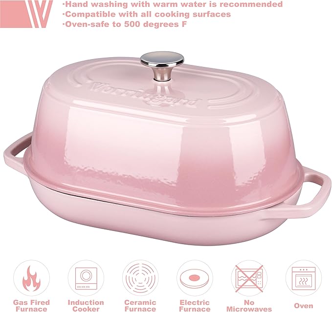 Enameled Cast Iron Dutch Oven Pot with Dome Lid, Oval Bread Oven for Homemade Sourdough Bread Baking, Oven Safe up to 500째F, 6 Quart, Pink