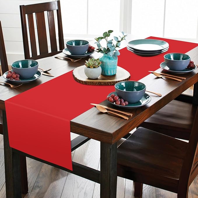 12 Pack Red Polyester Table Runner,12x72 inch Christmas Table Runner Washable and Reusable Rustic Farmhouse Polyester Table Runners for Wedding Birthday Parties Graduations Christmas Decor