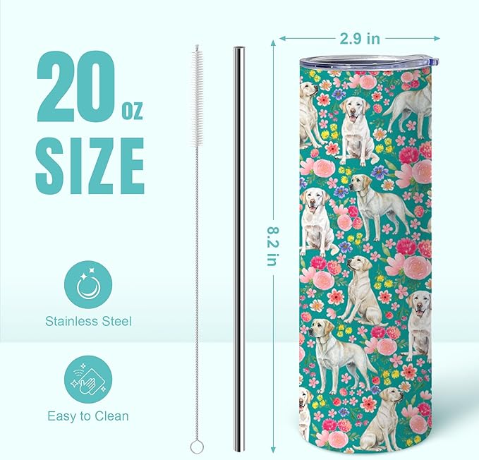 Yogusut Labrador Retriever Gifts for Women, 20oz Stainless Steel Insulated Tumbler Travel Mug Cup with Lid Straw Brush, Gifts for Dog Mom Dog Lover