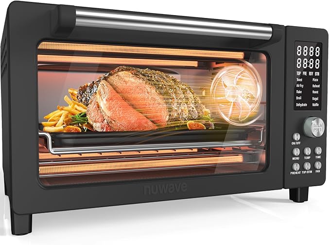 Nuwave Bravo Pro Smart Air Fryer Toaster Oven Combo, Airfryer Convection Oven Countertop, 10-in-1 Functions with Quicker & Even Crisp Technology, 1800W, 50-450째F, PFAS-Free, 21QT, Black