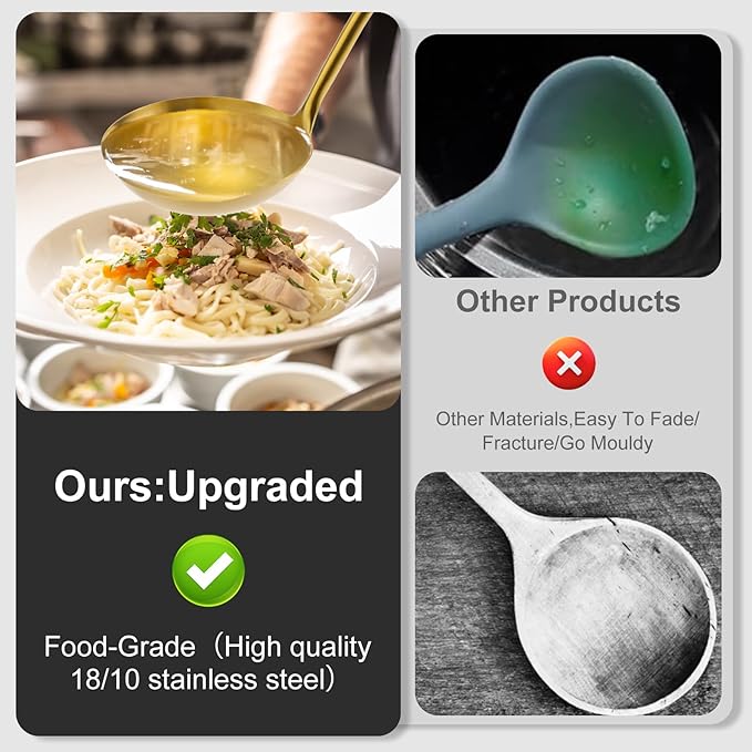 Gold Soup Ladle - Stainless Steel Ladle Spoon, 13.8"Large Soup Spoons [Integral Forming, Heat Resistance] Kitchen Metal Ladel for Cooking, Serving, Stirring, Canning竊똕auce, Wok & Soup, Christmas Gifts