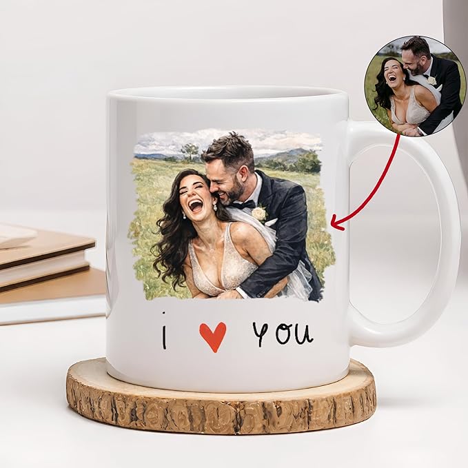 Custom Photo Coffee Mugs, Personalized Watercolor Portrait Mug From Photo, Personalized Mugs Couple With Multiple Styles Colors, Gifts Valentines Wedding Birthday Husband, Her, Him, Women