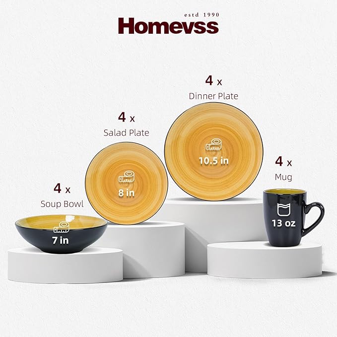 Stoneware Sonoma 16pc Dinnerware Set, Black + Speckled Spin Wash Yellow