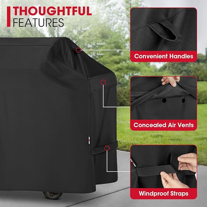 Unicook Grill Cover 70 Inch for Outdoor Grill, Large BBQ Cover with Side Handles and Air Vents, Heavy Duty Waterproof, Fade Resistant, Compatible with Weber Charbroil Nexgrill Kenmore BBQs, Black