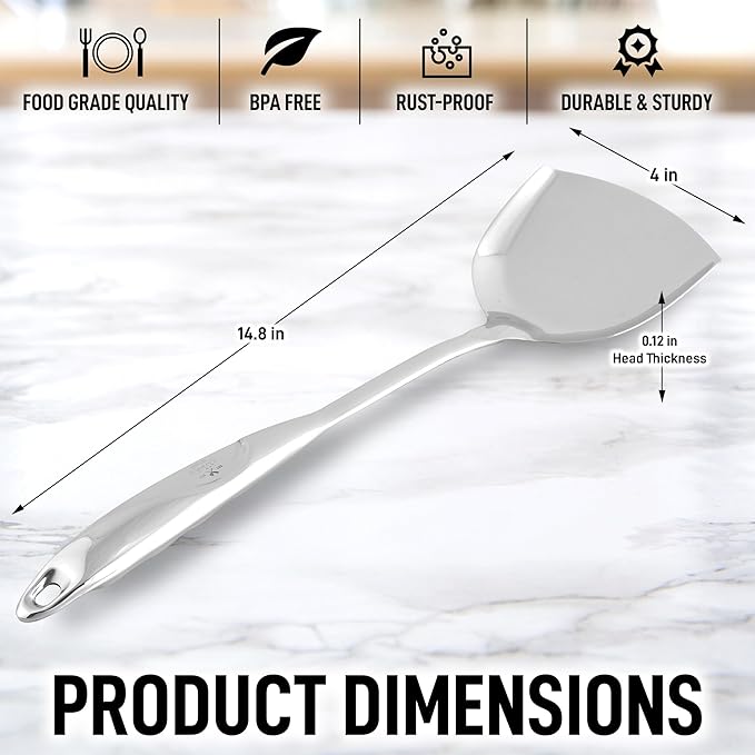Zulay Kitchen Stainless Steel Wok Spatula - 14.8??Heat-Resistant Metal Turner for Stir-Fry, Saut챕 & Grilling - Durable, Rust-Proof & Dishwasher Safe Kitchen Utensil for Everyday Use