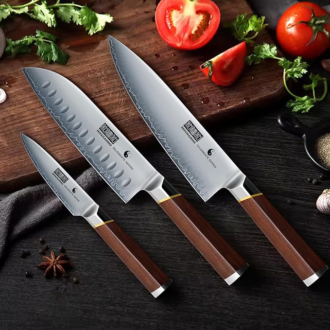 HOSHANHO 3 Pieces Knife Set, Ultra-Sharp Japanese Super Steel Kithen Knives Set, Professional Chef Knife Set with Ergonomic Wooden Handle & Gift Box