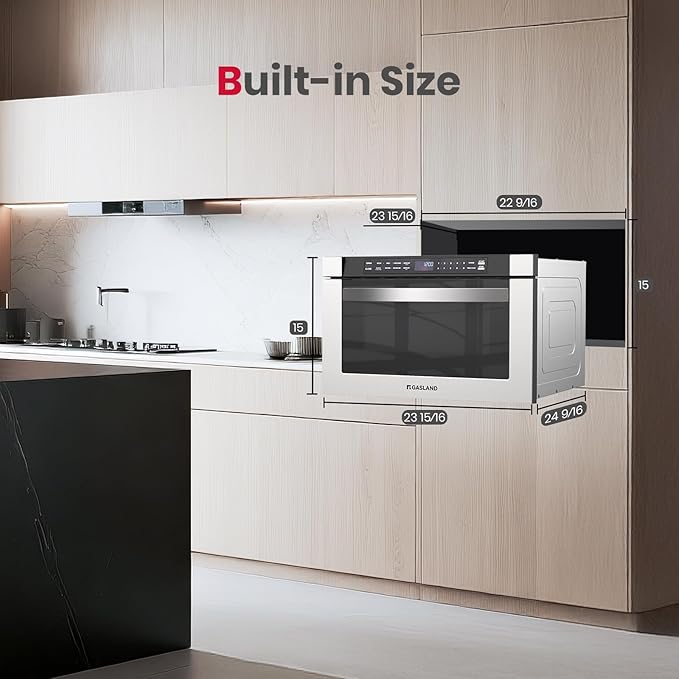 GASLAND 1.2 cu. ft. Microwave Drawer 24 Inch, 1000W Built in Drawer Microwave, Under Counter Microwave, Under the Cabinet Microwave with 11 Custom Cooking Levels, Touch Controls, Stainless Steel