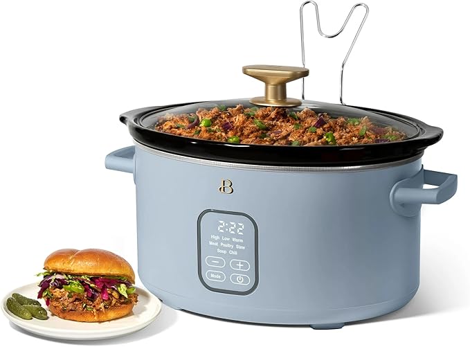 Beautiful 6 Quart Programmable Slow Cooker, 5 Cooking Presets, Digital Countdown Timer, Dishwasher Safe Parts by Drew Barrymore (Cornflower Blue)