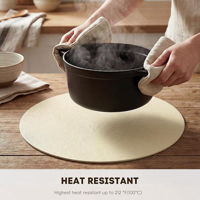 Artoid Mode Beige Faux Leather Placemats Set of 4, 15 Inch Waterproof Wipeable Heat Resistant Place Mats, Reversible Table Mats for Kitchen Dining Decor