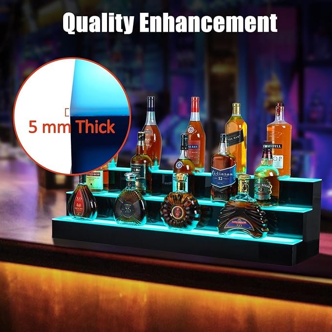 60 Inch Rectangular 3-Tier LED Lighted Liquor Shelf ??Acrylic Wine Rack with Remote/App Control, 16 Colors & 1-8H Timer, USB Powered for Home Bar & Commercial Use
