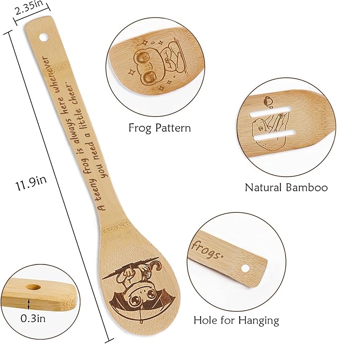 5PCS Frog Wooden Cooking Spoons Kitchen Decor Frog Gifts for Women Men Frog Lovers Birthday Gifts Party Favors Housewarming Wedding Bamboo Cooking Spoons for Everyday Use