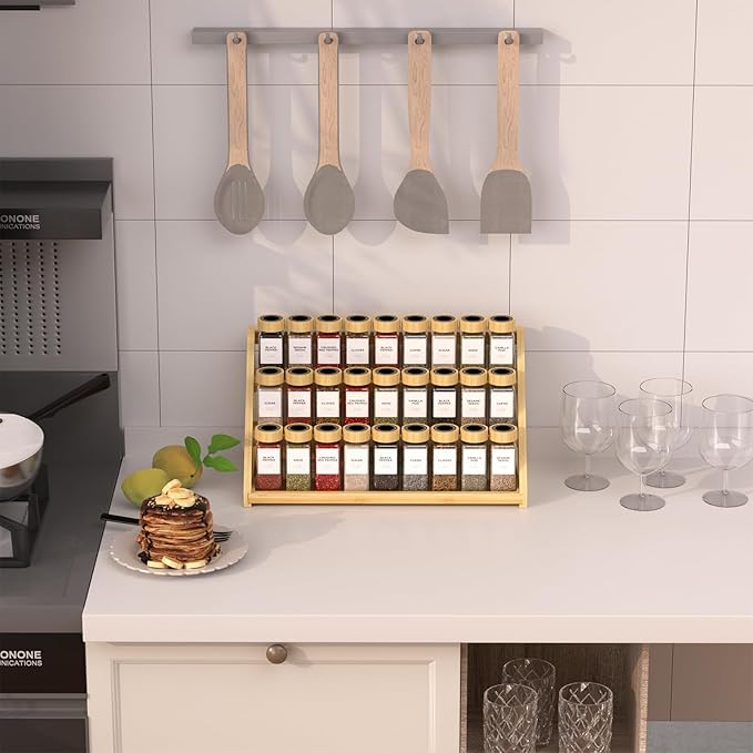 Spice Rack - 3-Tier Bamboo Spice Racks竊똕pice Rack Solves Cluttered Spices in Kitchens, Cabinets, Pantries, and More
