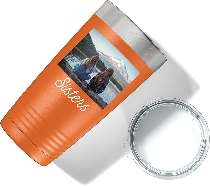 Personalized 20oz (17 Colors) Photo Picture Printed Insulated Stainless Steel Powder Coated Tumbler with Lid ??Customized Mother's Day Gift, Gift for Him Men, Custom Coach Gifts Team Mom Dad (Orange)