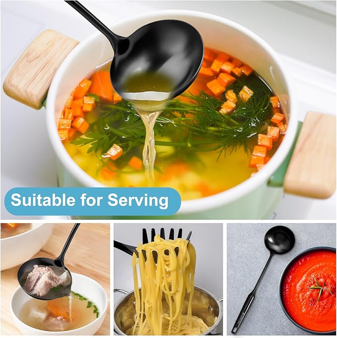 Soup Ladle - 18/10 Stainless Steel Ladle Spoon, 13.8" Large Soup Spoons, Resilient Kitchen Metal Ladel for Cooking, Serving, Stirring, Canning竊똕auce, Wok & Soup竊똁lack, Christmas Gifts