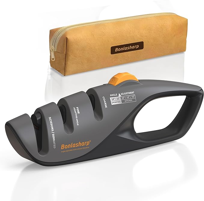 5-Angle Adjustable Knife Sharpener for Kitchen, Scissors & Pocket Knives ??Precision 15째-24째 Sharpening, Coarse & Fine Slots, Non-Slip Base, Ergonomic Handle, Safe & Easy to Use