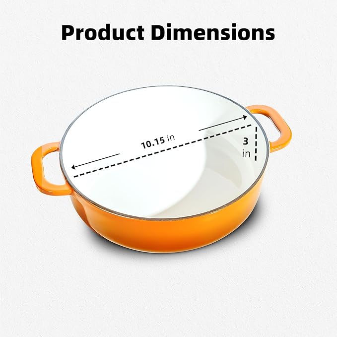 5.5 Quart Enameled Cast Iron Dutch Oven with Lid ??Dual Handles ??Oven Safe up to 500째 F or on Stovetop - Use to Marinate, Cook, Bake, Refrigerate and Serve ??Orange