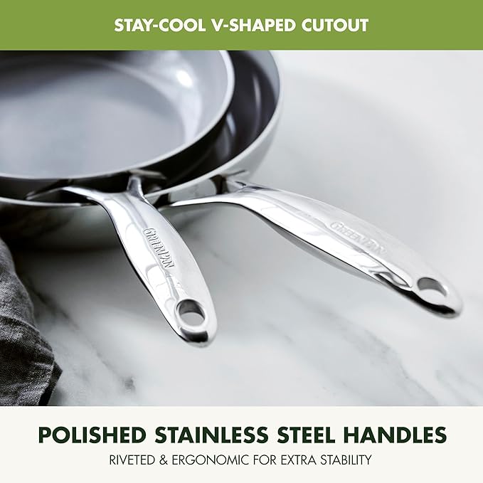 GreenPan Valencia Pro Tri-Ply Stainless Steel 8??and 10??Frying Pan Skillet Set, Ceramic Nonstick PFAS-Free Coating, Multi Clad Cookware, Induction, Dishwasher Oven and Broiler Safe