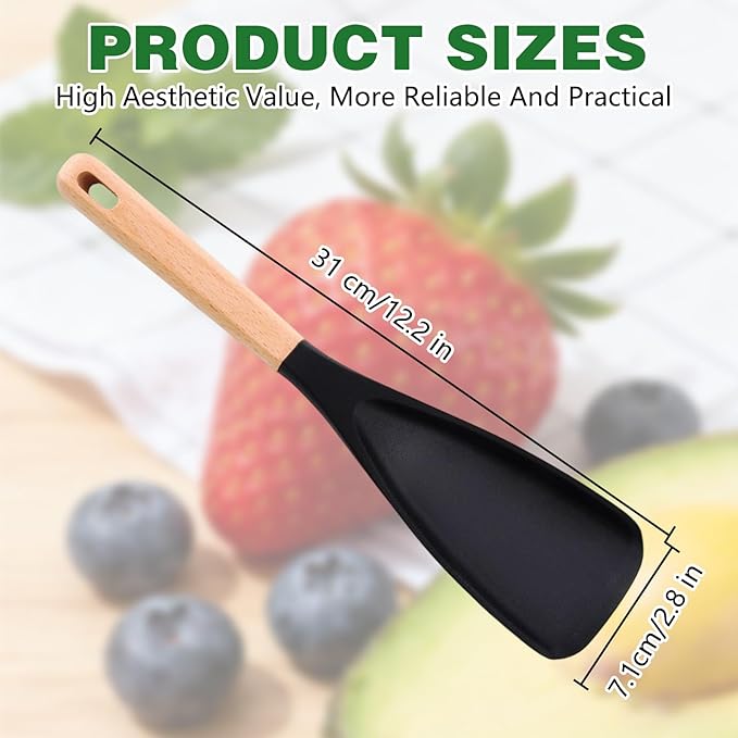 Cedar and Ash Spoon,Cedar and Ash Spoonula,Multifunction Spatula Cooking Spoon, Matte Kitchen Silicone Utensil for Cooking Serving (Black 2pcs)
