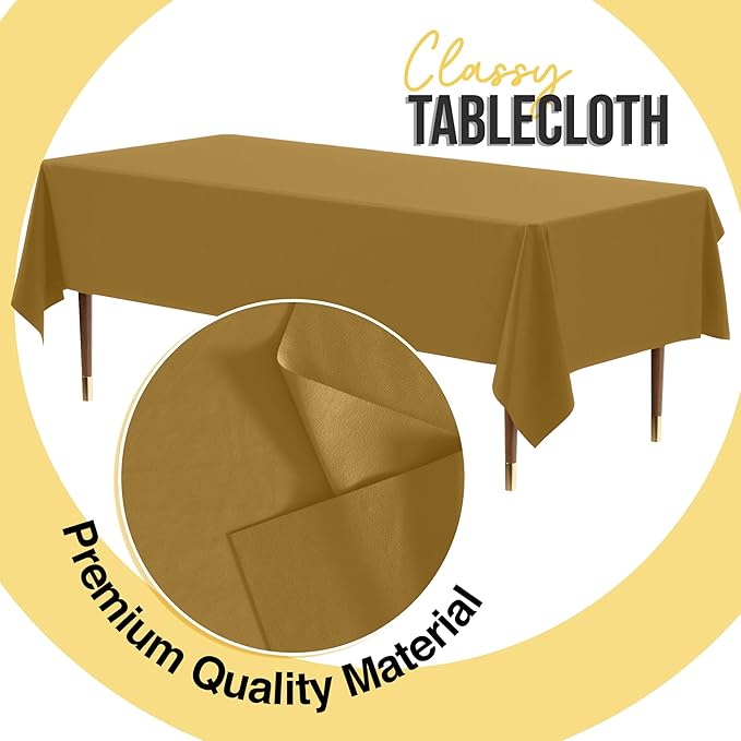 Exquisite 66% Thicker Premium Plastic Table Cloth Rectangle Table Cover 0.5 Mil 24 Pack Gold Table Cloth 54 Inch x 108 Inch Disposable Tablecloth Won't Tear Easily Like Cheap Thin Brands