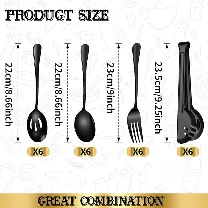 24pcs Serving Utensils Set, Large Stainless Steel Serving Utensils - Durable for Buffets, Dinner Parties, Weddings and Restaurants (Black)