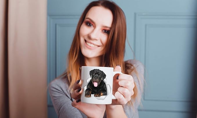 Winston & Bear Friendly Rottweiler Mug - Ceramic Rottie Coffee Mug Gift for Dog Lovers Mom and Dad - Perfect Birthday or Christams, Father's or Mother's Day Gift (11oz)