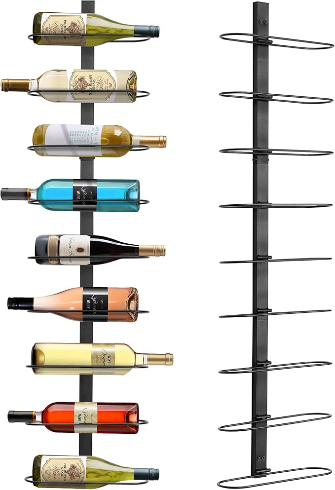 Wall Mounted Wine Rack: 9 Bottle Metal Wine Holder - Wall Wine Storage Organizer Shelf