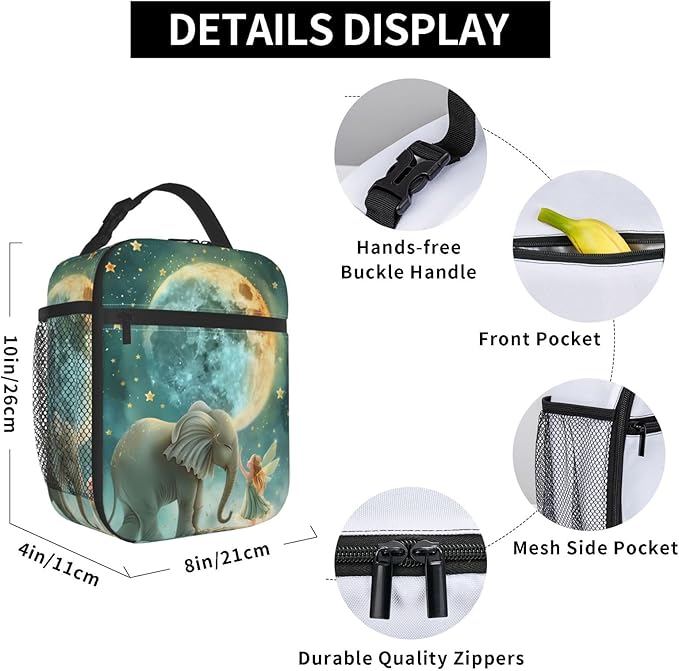VANZEV Insulated Lunch Box for Women Men, Elephant Theme Lunch Box Reusable Portable Lunch Bag Cooler Tote Waterproof Lunch Container for Office Picnic Work Travel