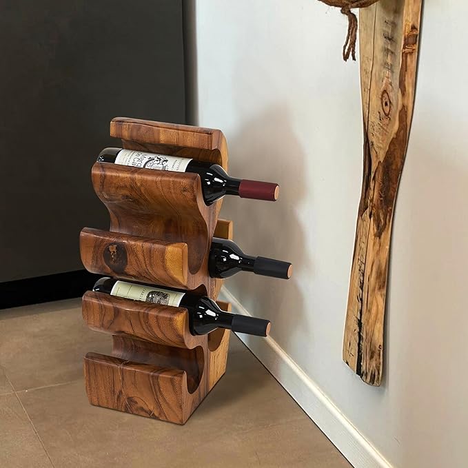 6 Bottle Wood Brown Wine Rack Tabletop Cabinet 19.7" Height Handmade Rustic Wooden Wine Rack Countertop Bottle Holder Stand Kitchen Cellar Storage Home Bar Corner Home Christmas Decor