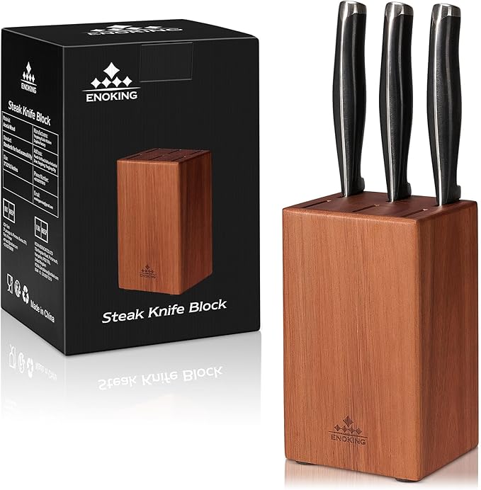 ENOKING 5.5" Steak Knife Block without Knives竊똀cacia Wood Knife Holder with 6 Slot, Small Knife Storage for Home/Kitchen