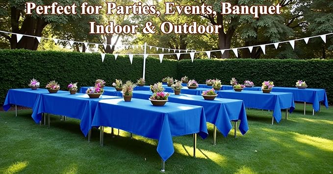 [6 Pack] Blue Paper Tablecloth Disposable for Rectangle Tables, 54X108 Inch Party Paper Table Cover with Plastic Backing, Waterproof 3 Ply Paper&Plastic Table Cloth for Banquet Birthday Indoor Outdoor