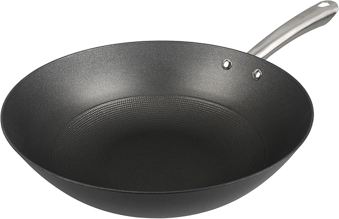 Cuisiland 12" Honeycomb Classic Cast Iron Wok ??Non-Stick Wok, Stainless Steel Long Handles, Oven Safe Cookware Classic Cast Iron Heat Retention, Less Oil Cooking