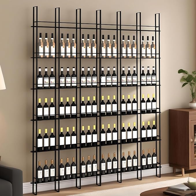 6 Columns Wine Rack Wall Mounted, 94.48in High Metal Wine Bottle Holder, Floor to Ceiling Wine Storage竊똗se as One or Three, DIY Display, for Restaurant, Bar, Cellar (Black, 6 Columns)