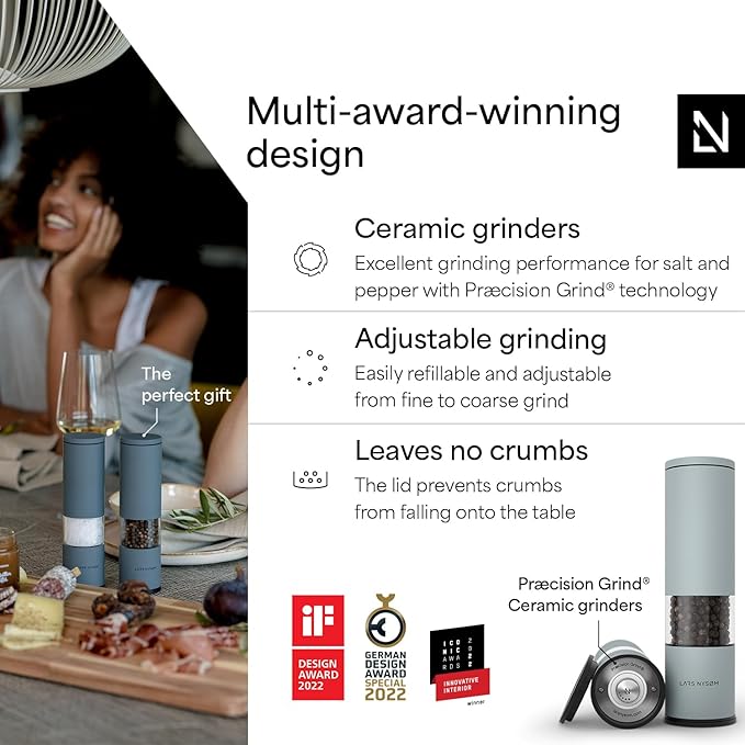 LARS NYS횠M Salt and Pepper Grinder Set Manual, Stainless Steel Salt and Pepper Mills with Adjustable Ceramic Grinder I Design Spice Shakers (Sky Blue)