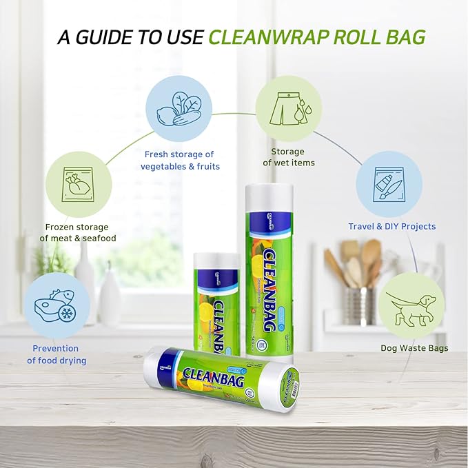 CLEANWRAP Food Storage Roll Bags (9.84 * 13.78-600 PCS) +Zipper Bag (Medium 90 Bags) | Food Plastic Bags, Mini Plastic Bags, Plastic Bread Bags, Roll Plastic Bags, Plastic Produce Bag