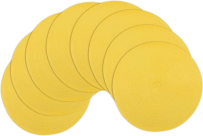 Winknowl Round Braided Placemats Set of 8 Washable Woven Heat Resistant Table Mats for Kitchen Dining Tables 15 inch Round Place Mats (Yellow,8pcs)